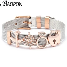 BAOPON Горячая нержавеющей стали сетки Браслеты Набор золотое любовное сердце Шарм тонкий браслет для женщин ювелирные изделия подарки