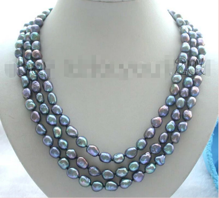 

48" 3r Natural 11mm Black Baroque Pearl Necklace Cameo! NEW