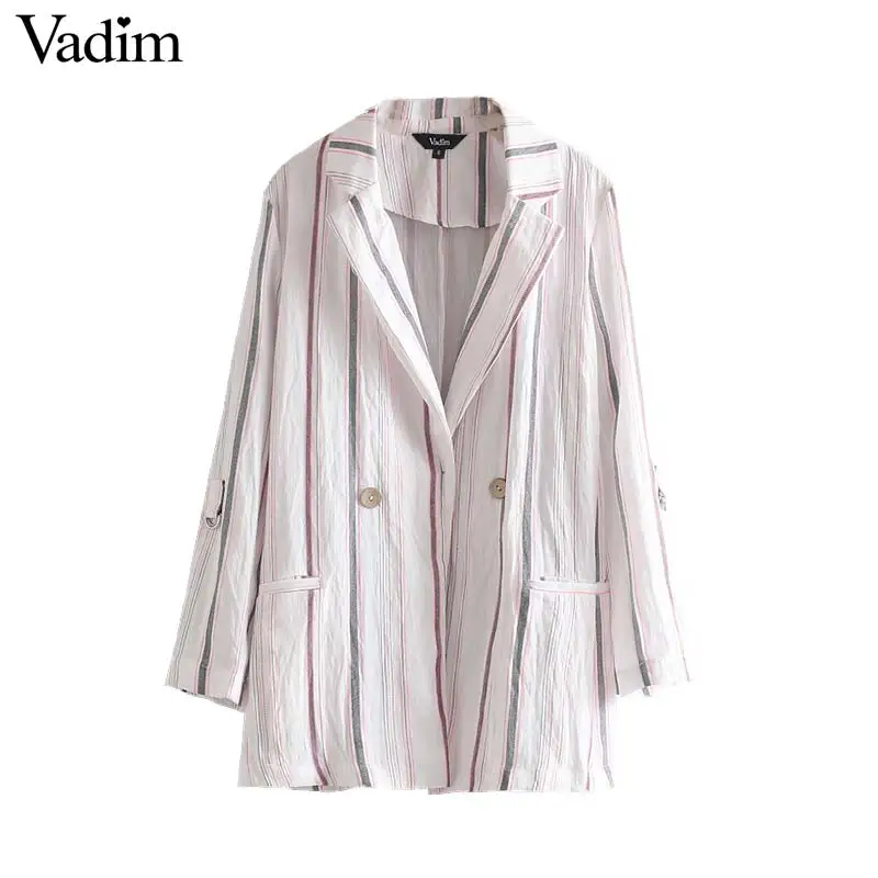 Vadim women sweet striped blazer decrorate button pockets