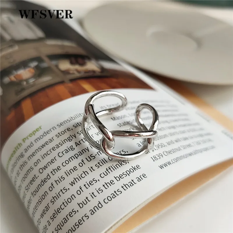 

WFSVER 925 sterling silver ring korea style vintage chain rings for women personality opening adjustable fine jewelry gift