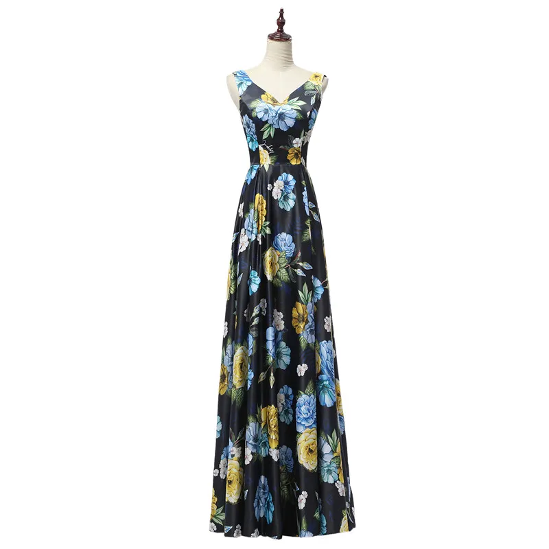 9 Styles Floral Printed Evening Dresses with Spaghetti Straps Floor