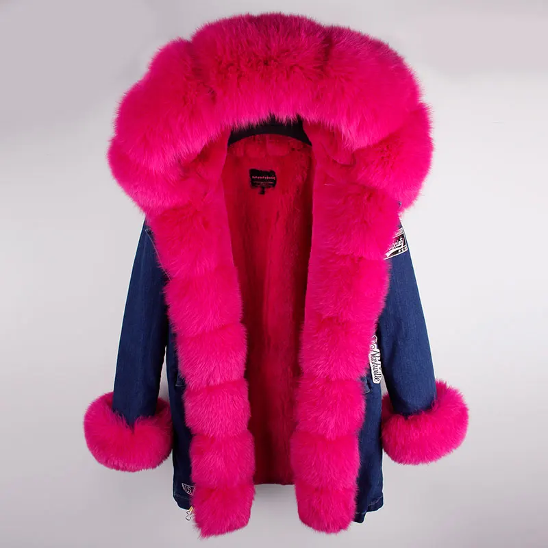 Парка женская зимняя из натурального меха лисы|denim parka|winter jacket womenfur parka |