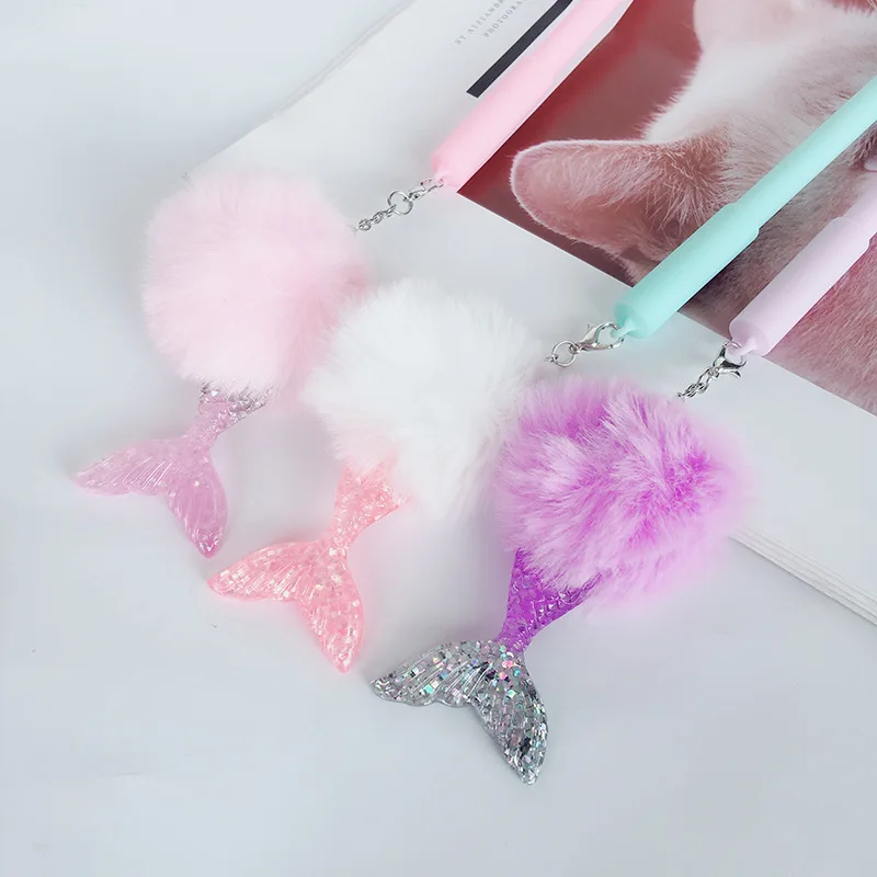 

24 pcs/lot Mermaid Pendant Gel Pen Cute Plush black ink Signature pens Promotional Gift Stationery School writing Supplies
