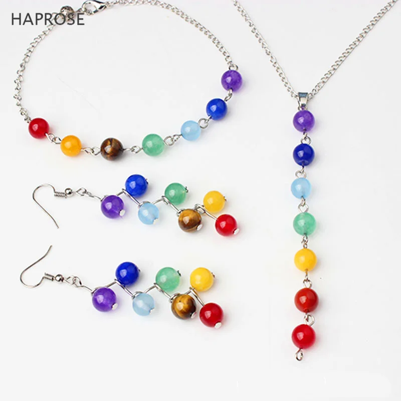 

Natural Tiger Eye Stone 6mm Agate Beads Exaggerated Earrings Creative Bracelet Gift Necklace Set Free Shipping