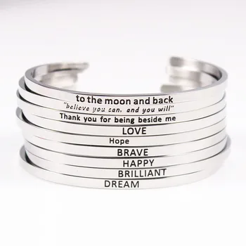

Stainless Steel Love'Bracelet Engraved Positive Inspirational Hand imprint Cuff Mantra Bangle Bracelets For Women 10pcs/lot