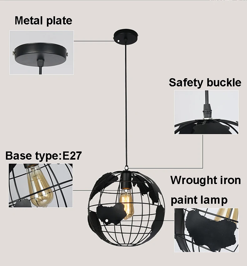 E27 современный Глобус подвесные светильники черный/белый цвет подвесные лампы для бара/ресторана полый шар потолочные светильники