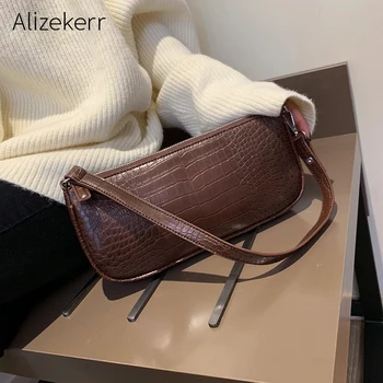 

Elegant Baguette Handbag Women Simple Long Crocodile Pattern Tote bag Clutch Bag Torebki Damskie Female Shoulder Bags For Woman