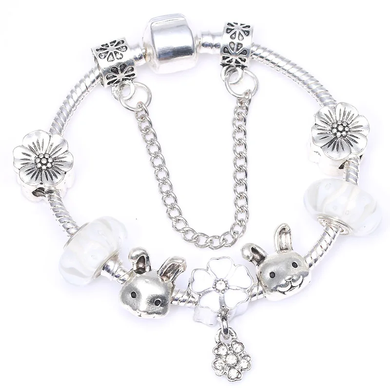 

Boosbiy Charm Bracelets & Bangles Women Jewelry White Enamel Flower Pendant Pandora Bracelet DIY Handmade for Kids Gift