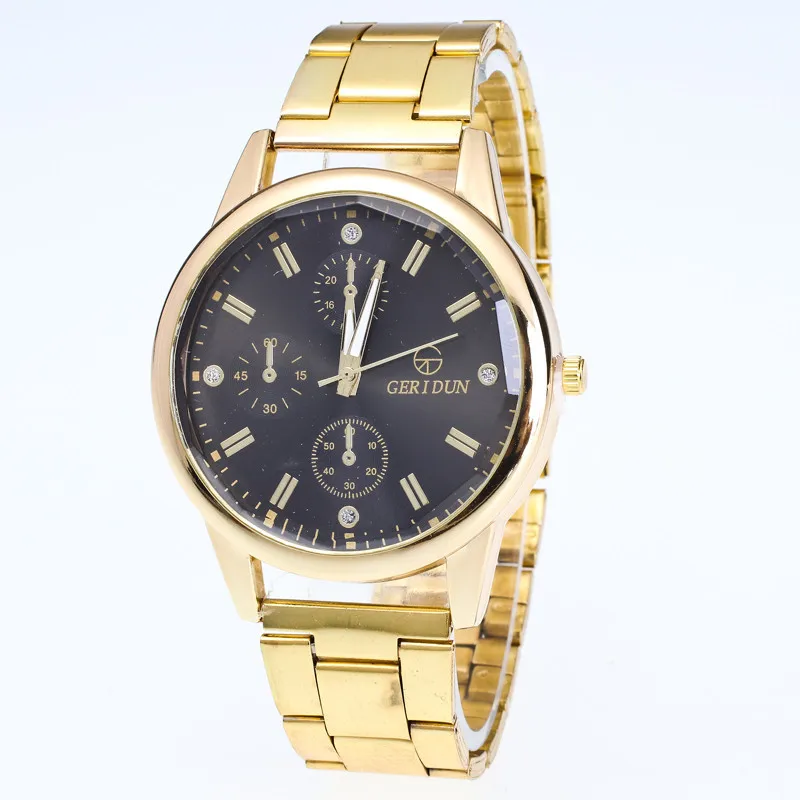Марка Позолоченные часы Для мужчин часы Diamond Dial золото Сталь Аналоговый Роскошные Кварцевые наручные часы Relogio Masculino