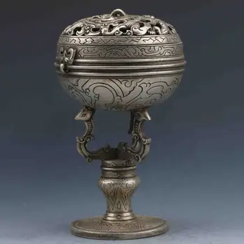 

Chinese Tibetan Silver copper Feng shui ornaments Torch Incense Burner & Lid
