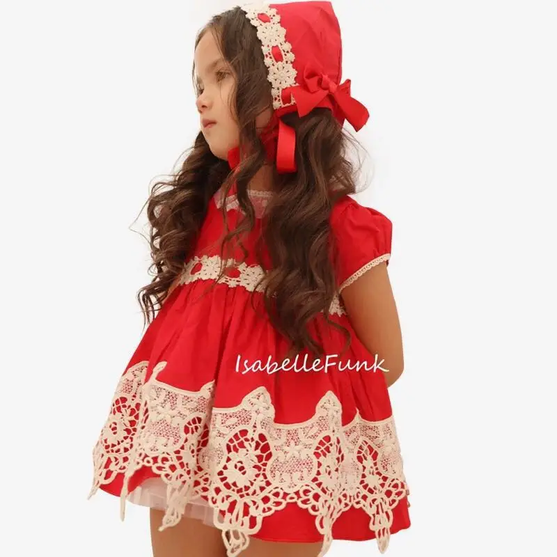 Весенняя испанская одежда для детей красное кружевное платье с вышивкой для девочек платье принцессы на день рождения с бантом-бабочкой Set2-6 лет