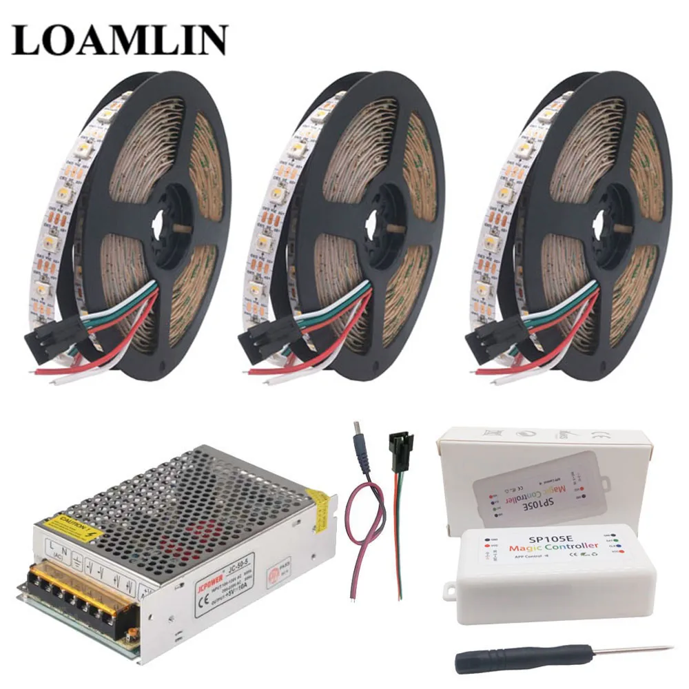 SK6812 RGBW Светодиодная лента + SP105E Bluetooth RGB светодиодный контроллер DC5V блок питания 5