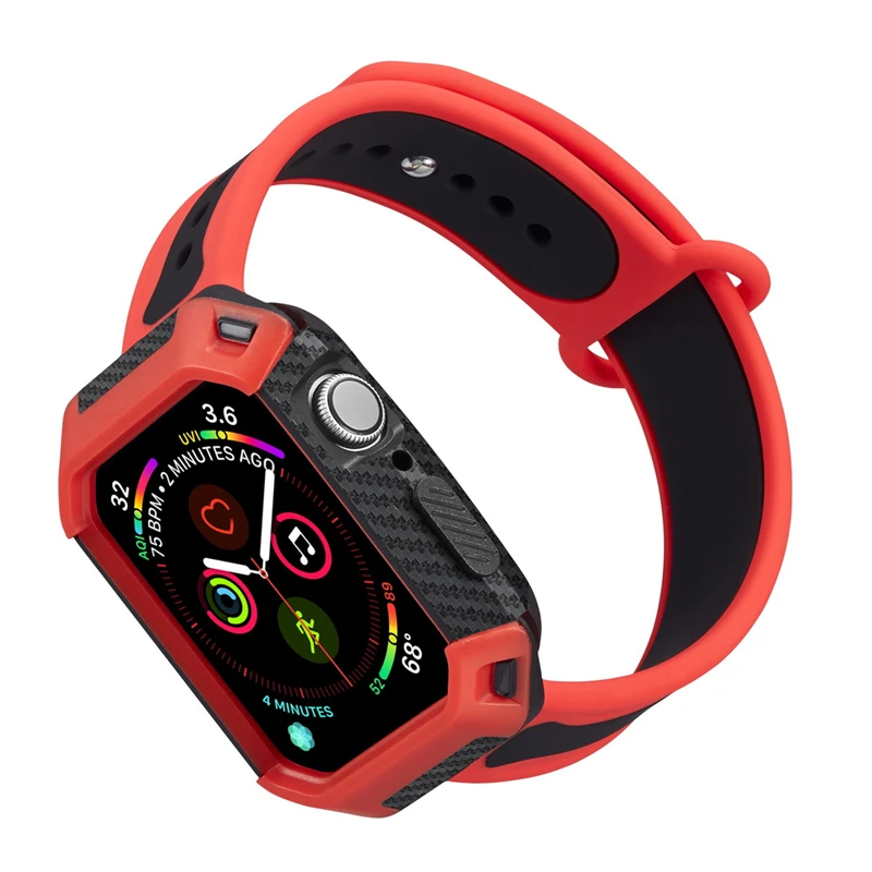 ASHEI ремешок для спортивных часов для Apple Watch Series 4 Band с чехлом 44 мм 40 мм силиконовый сменный Браслет наручный ремень для iWatch Cover - Цвет ремешка: Red black