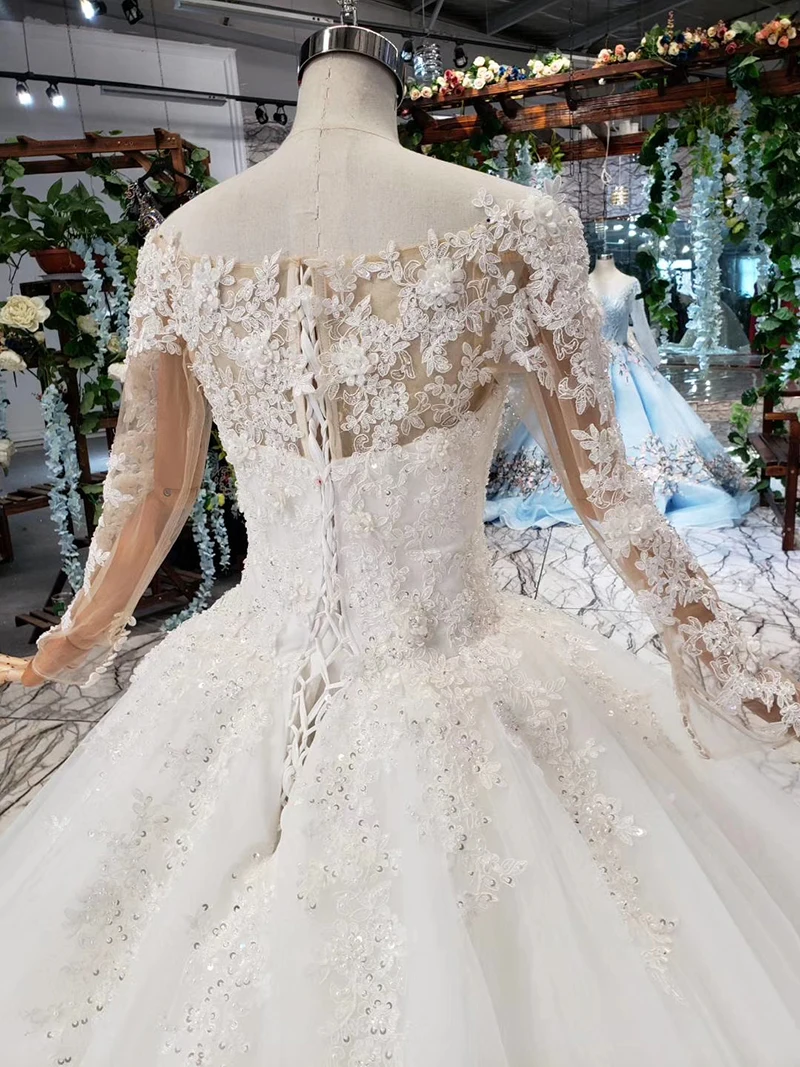 HTL434 boho wedding dress western style  boat neck lace up back ball gown bridal dress up gown 2019 vestido de noiva princesa (5)