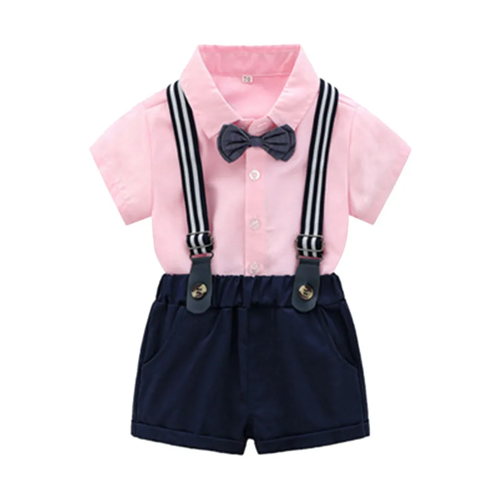 

Toddler Kid Baby Boys Clothes Sets 3M-4T Summer Gentleman Solid Bow Tie T-Shirt Tops+Shorts Overalls Outfits baby boy sets 2019