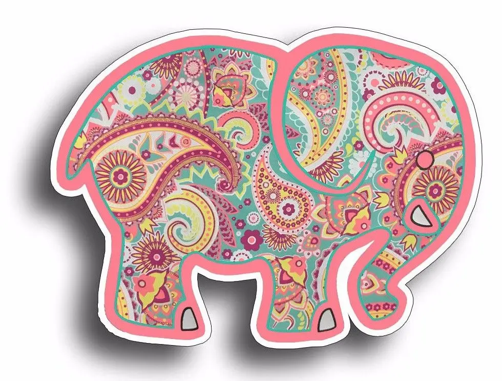 XP0034 Pink Elephant Sticker Car Cup Cooler Window Bumper Paisley Laptop Pattern Decal 3 x5