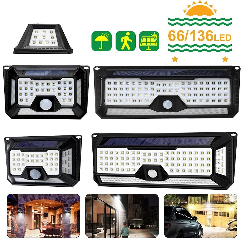 

Mising 66 LED / 136 LED Solar Light Outdoor Waterproof Garden Light PIR Motion Sensor Emergency Wall Solar Lamp 3.7V