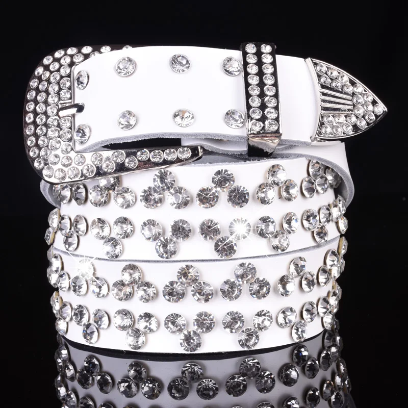 TOTRUST Fashion Leather Diamond Belt Woman Pin Buckle Vintage Luxury