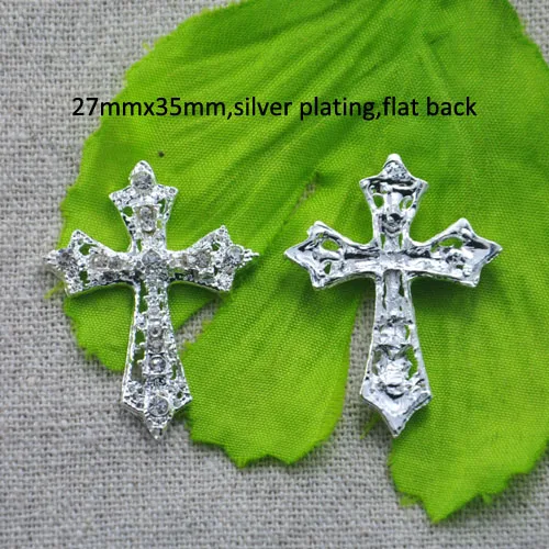 

(L0469) 20pcs/lot, rhinestone button,cross shape,silver or gold plating,flat back