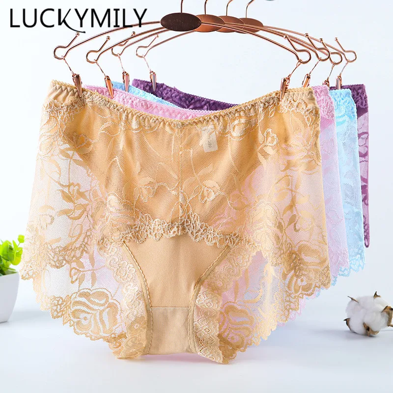 Luckymily Women's Sexy Elastic Cotton Panties Solid High-waist Underwear Briefs Big Size Women Intimates Lingerie Thong Panties