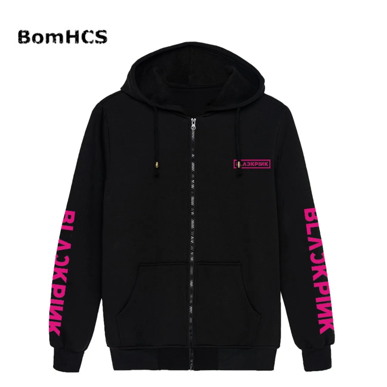 BomHCS Kpop черно-розовые хлопковые Толстовки на молнии модное пальто на молнии спортивное пальто верхняя одежда(черный серый красный белый