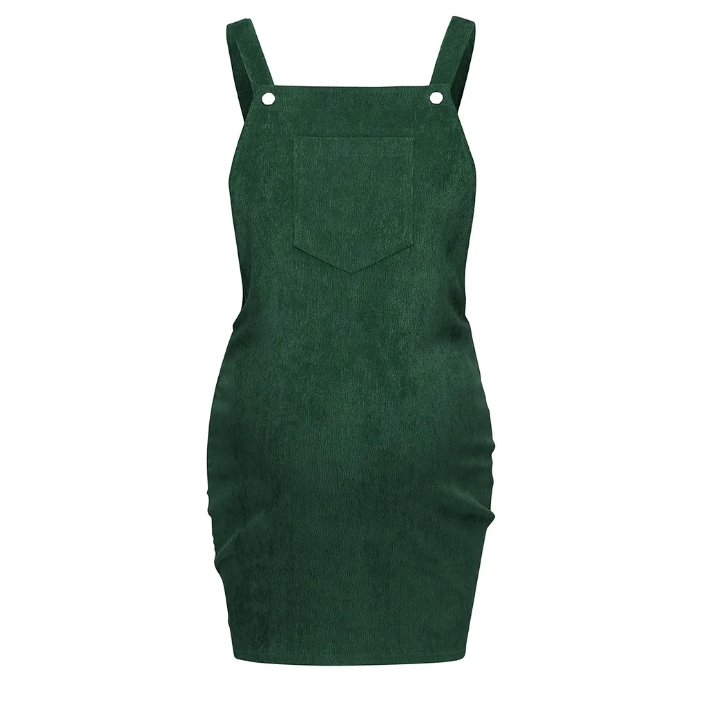 

LONSANT Maternity Dress Women Corduroy Front pocket strap Dress lovely Pregnant Nursing Sleeveless Solid Maternity Dress