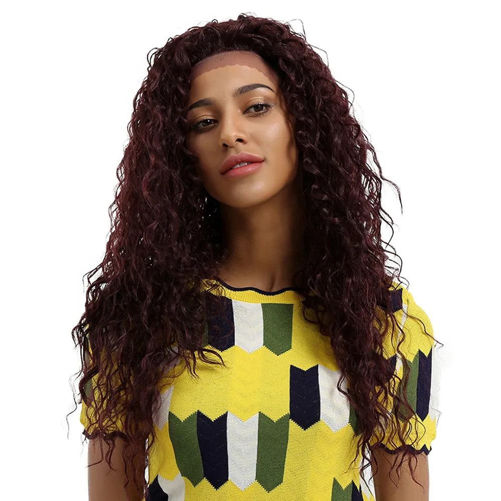 

2018 Glueless Resistant Lace Front Women Brown Small Rolls Hair Full Wig 0810