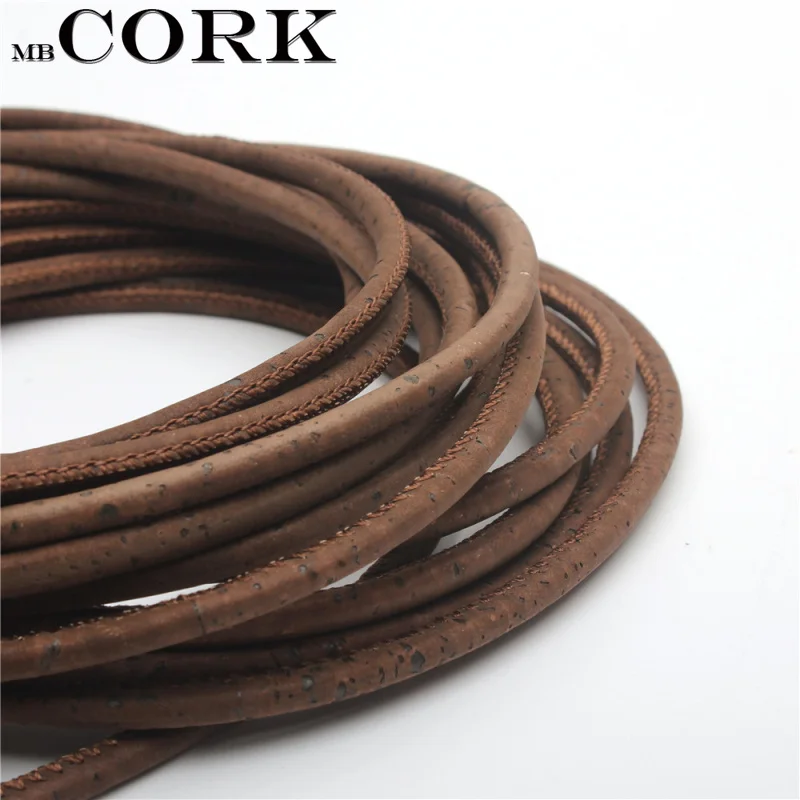 

Portuguese natural cork 5mm dark brown round cork cord rope wholesale jewelry supplies /Findings Cor-175
