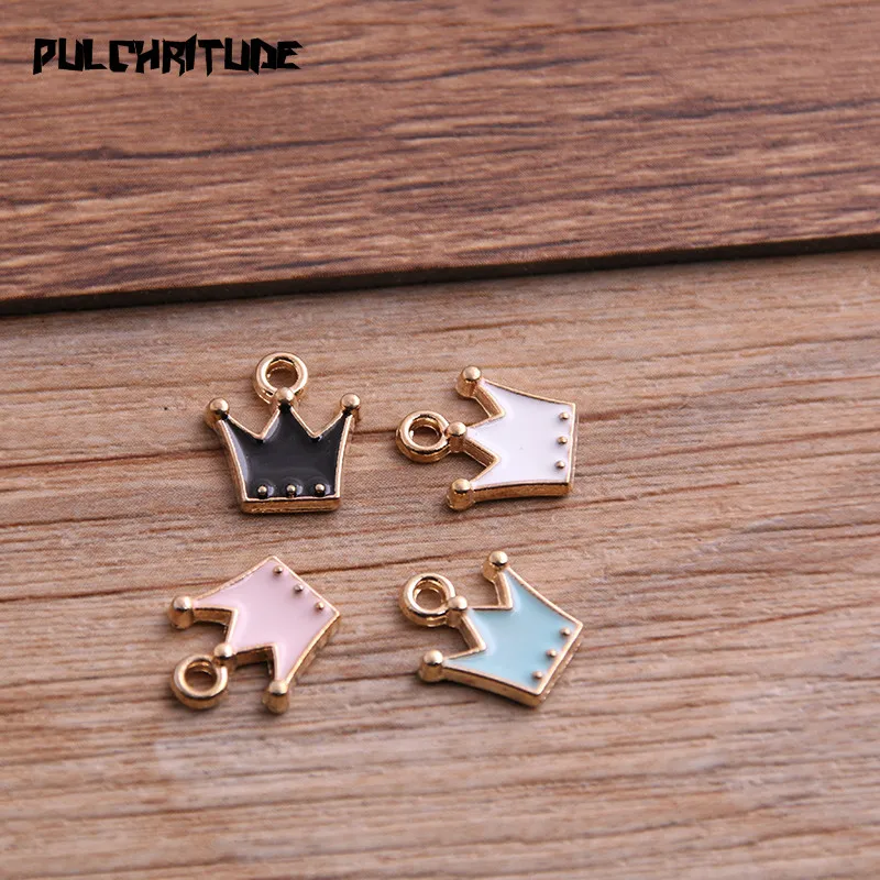 30Pcs 11*12mm Four Color Alloy Metal Drop Oil Crown Charms Pendant For DIY Bracelet Necklace Jewelry Making