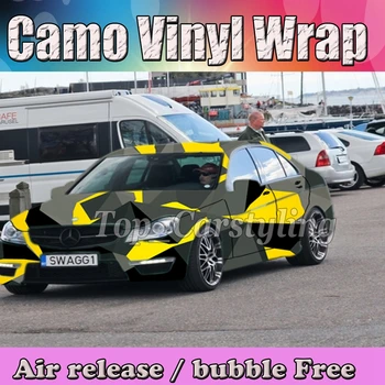 

Black & Gray & Yellow Camouflage Printed Vinyl Sticker Foile with Bubble Free for car wraps