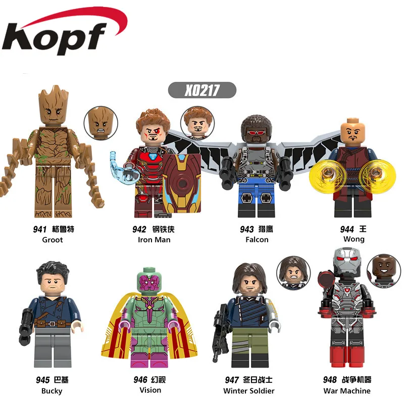 

X0217 Single Sale Avenger 3 Building Blocks Bucky Tree Man Iron Man Falcon Wong Vision Bricks Figures Action For Children Toys