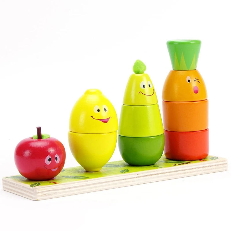 

Kids Wooden Educational Toy Fruit Shape Color Sorter Stacking Chunky Puzzle For Baby Toddlers Montessori Early Learning