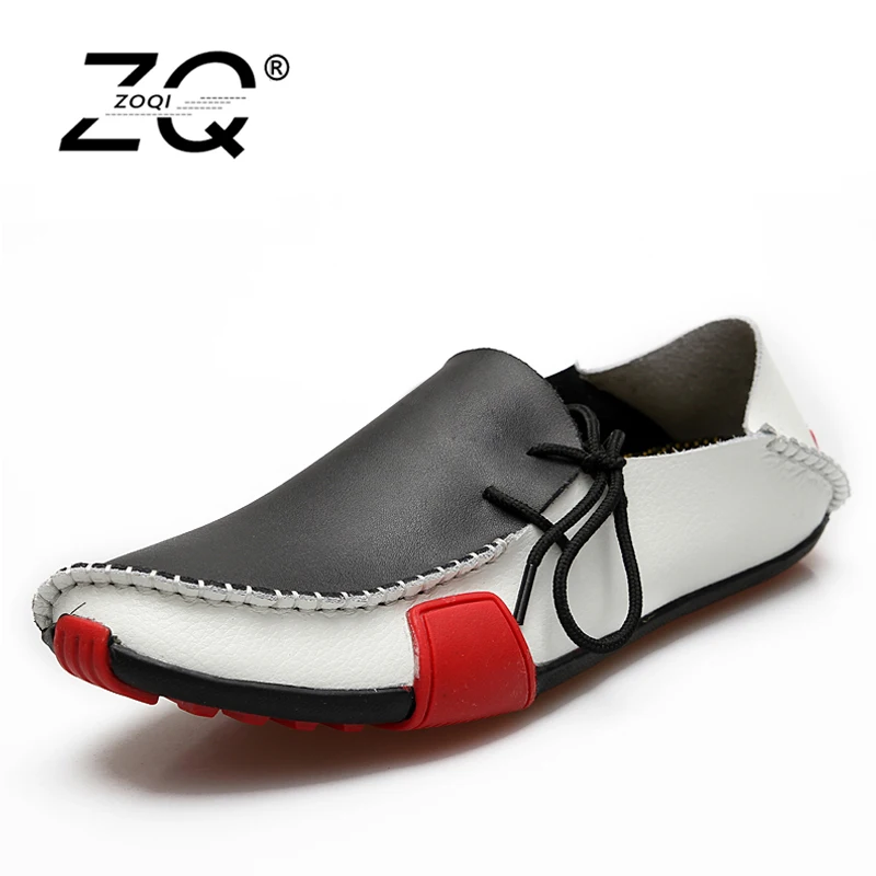 ZOQI Fashion Men Shoes Summer Cool Slip On Genuine Leather Shoes Men's