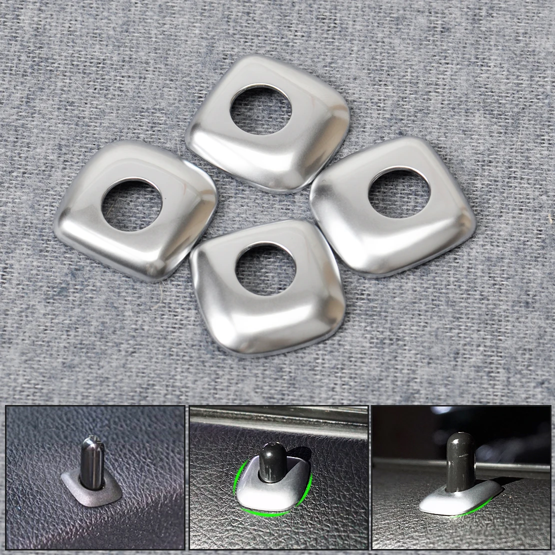 beler New 4Pcs Silver Chrome Car Interior Door Lock Knob Grommet