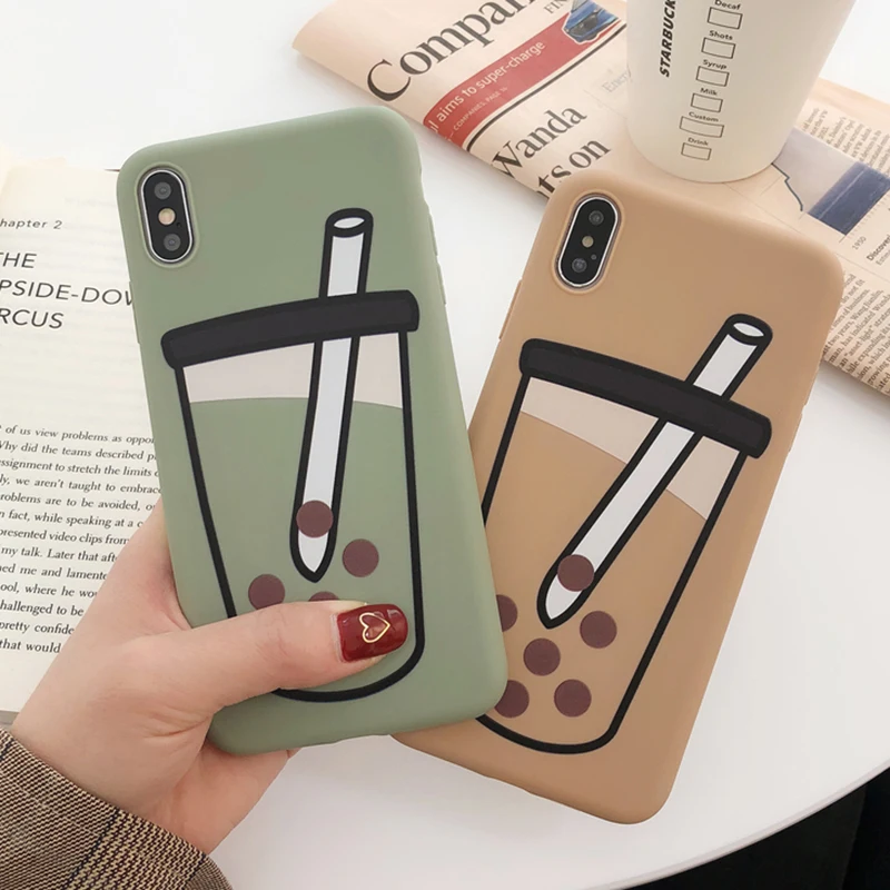 

For Funny Boba Pearl milk tea soft cover xs max apple X mobile phone shell iphone 8 7plus 6s 6 XR couple all inclusive silicone
