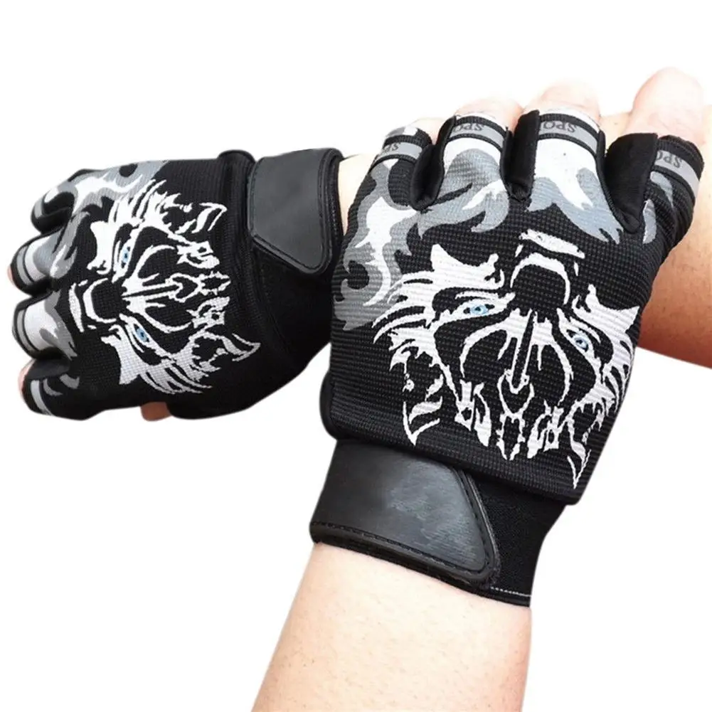 

New Unisex Outdoor Sports Climbing Non-slip Sun Resistant Wolf Pattern Half-finger Gloves