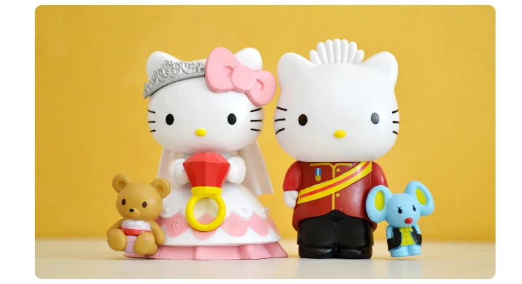 Пару в Корейском стиле Kawaii Верховая езда стоя в стиле Hello Kitty; праздничное украшение для торта ко дню рождения Детская Игрушка В ванную декор для вечеринки в честь Дня Рождения