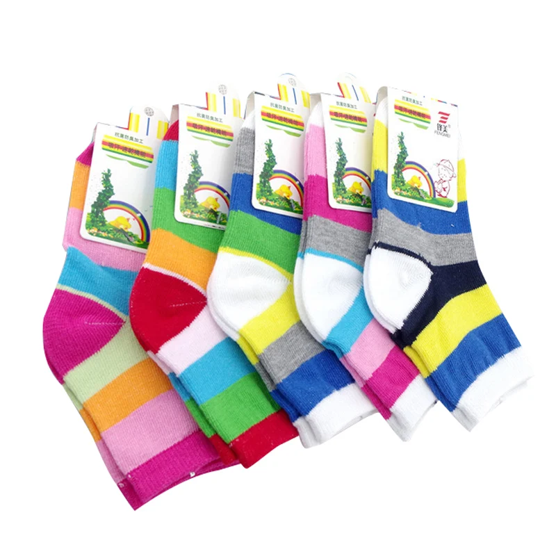 

5 pairs / lot Spring & autumn rainbow cotton good quality children scocks baby boy girls socks kids socks for girls 1-12 year
