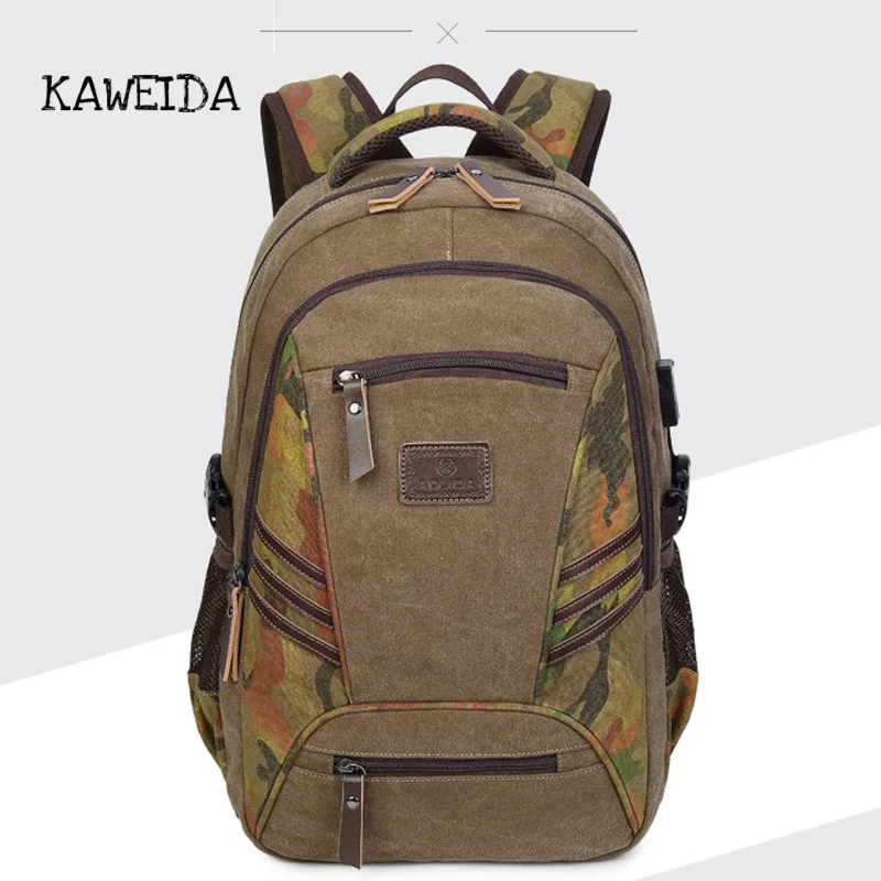 

Vintage Canvas Travel Backpack Designer Mens Multi-purpose Rucksack Leather Travel Bag Large capacity Laptop backpack 2018 New