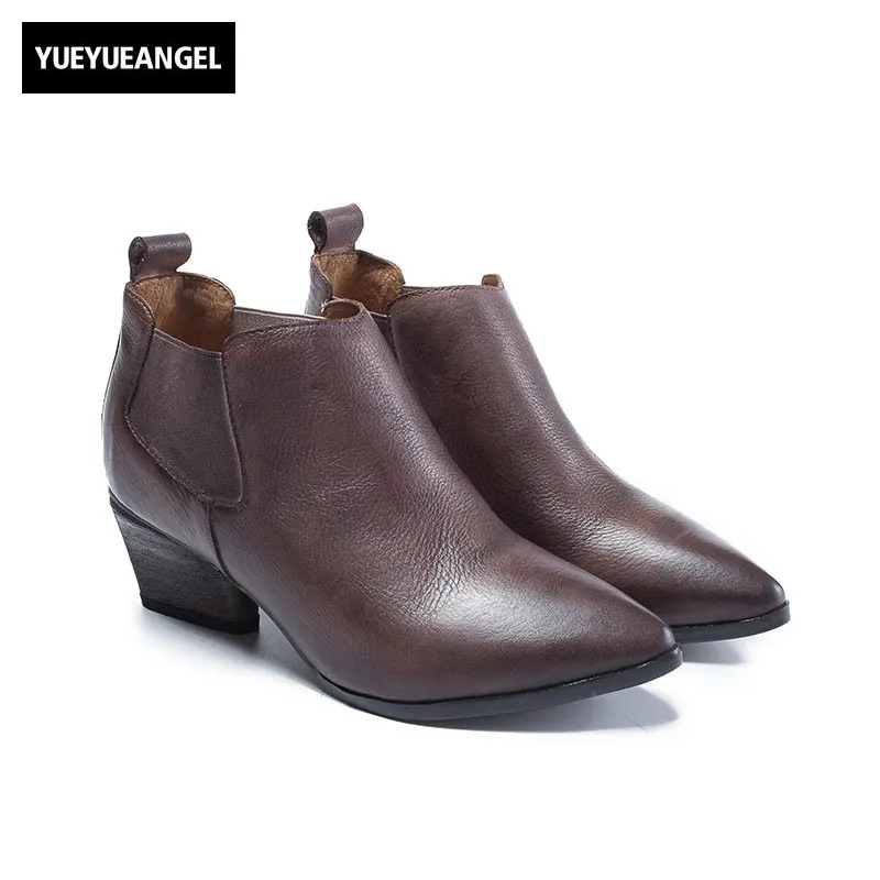 

Retro Genuine Leather Boots Women 2019 New Fashion Pointed Toe Autumn Chelsea Boots Elegant Office Ankle Boots Sapato Feminino
