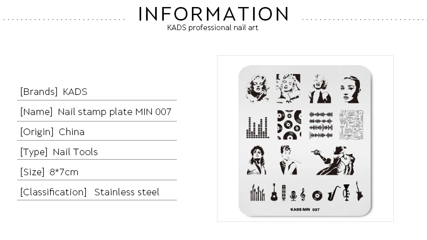 KADS Музыка пластины для стемпинга Суперзвезда искусства Ногтя штамповка Монро и Хепберн и Майкл Джексон Дизайн nail art шаблоны Для лака Для ногтей