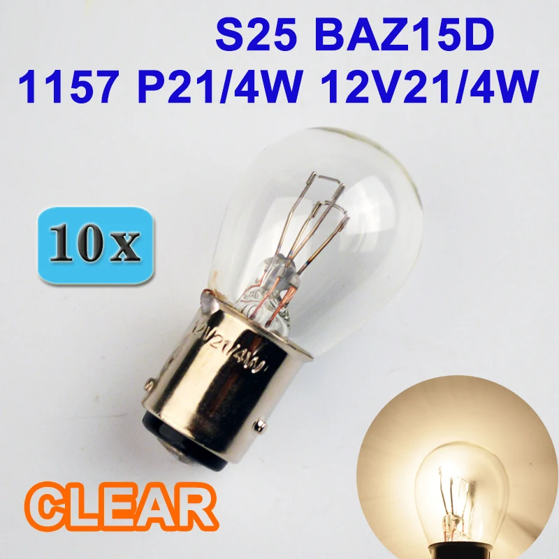 

10 x BAZ15D Clear P21/4W S25 Clear 12V21/4W 7225 LLB566 Offset Base Auto Tail Bulb Glass Car Lamp Stop Bulbs