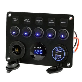 

1 Pcs 5 Gang Switch Panel Charger Control with Voltage Display Durable for Car Car Styling