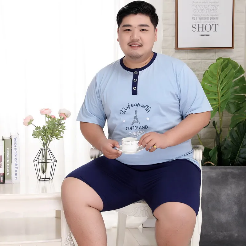 

Free Shipping 2019 New Men's Summer 100% Cotton Plus Size Pajama Sets Extra Large Soft Sleepwear Short Sleeve O-Neck Collar