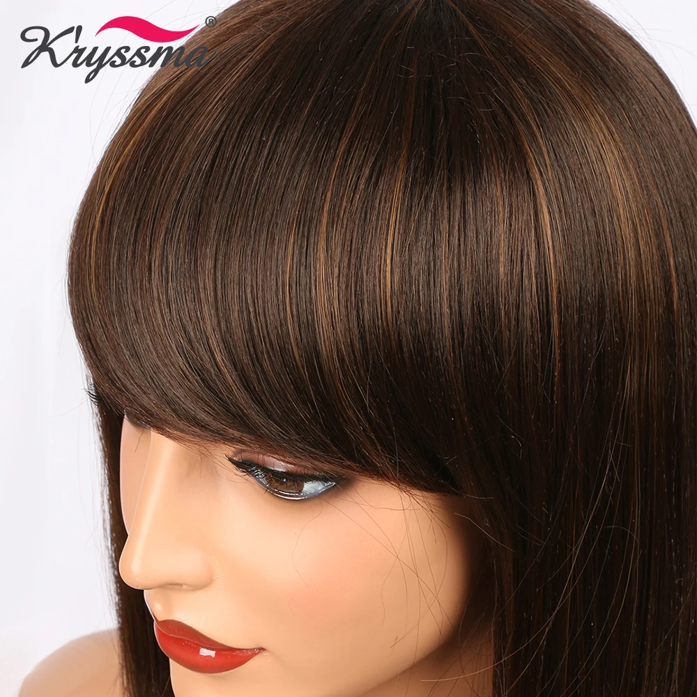 Короткий коричневый парик прямые синтетические волосы парики для женщин боб парики с челкой 14 дюймов Выделите светлые Жаростойкие Волокна
