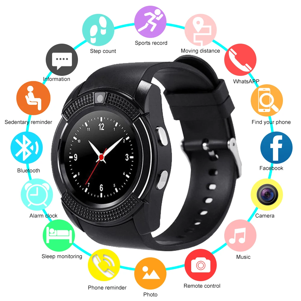V8 Smart Watch Wrist Watch Touch Screen Smartwatch With Camera Support SIM TF Card Bluetooth Couple