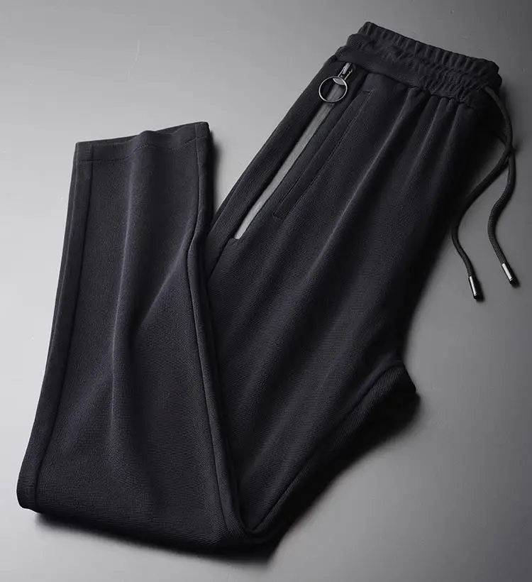 

Minglu Knit Pants Man Luxury Spring 3d Cross Stripe Black Mens Trousers Plus Size 4xl Double Pocket Zipper Slim Men Casual Pants