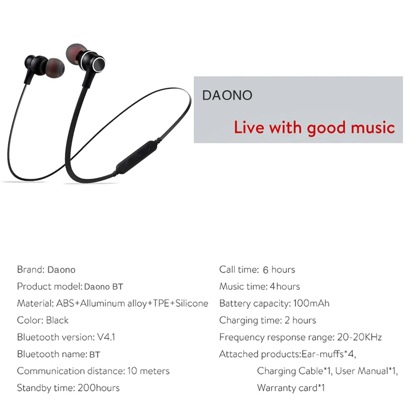 DAONO BT Bluetooth наушники, Спортивные Беспроводные музыкальные магнитные наушники, музыкальные стерео наушники, гарнитура с Micro SD картой