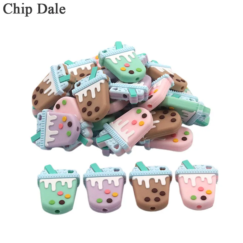 

Chip Dale 20Pcs Baby Silicone Beads DIY Teething Teether Cute Milk Tea Cup Oral Care Bite Chew Toys Newborn Food Grade Bead