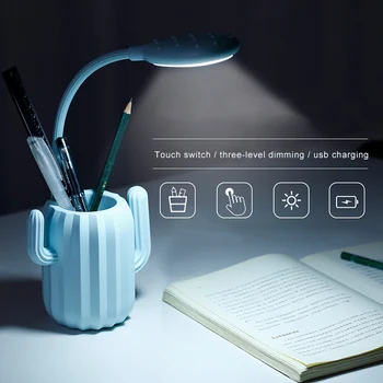 

LED Cactus Desk Light Eye Protection Dimmable Lamp with Pen Holder for Office Reading QJS Shop